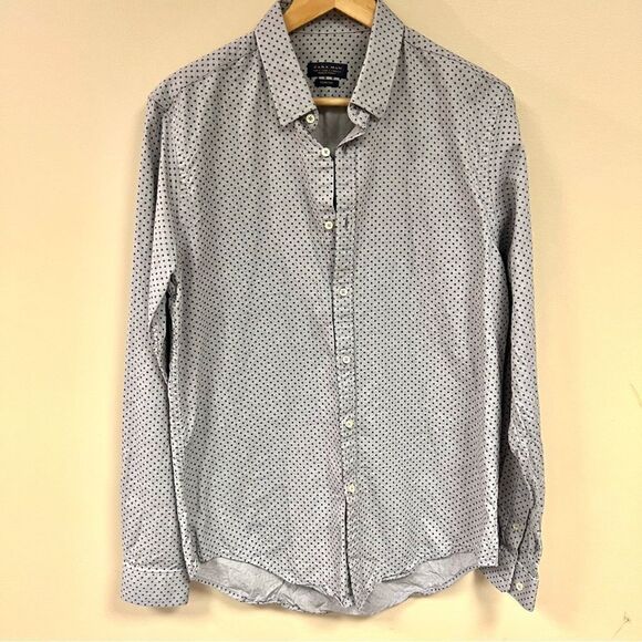Zara chambray cotton button down.  Sz L - Picture 1 of 4